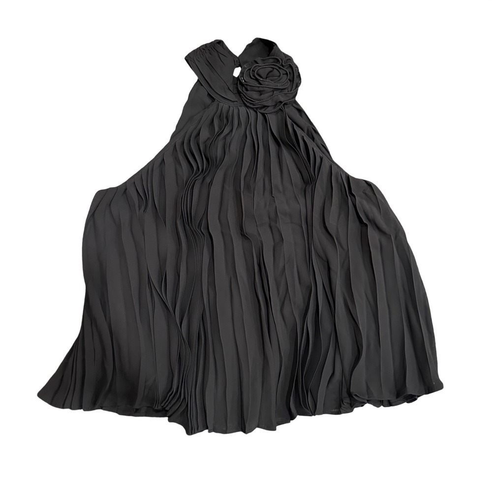 Express Conscious Edit Black Pleated Halter Top Rosette Floral Blouse Small